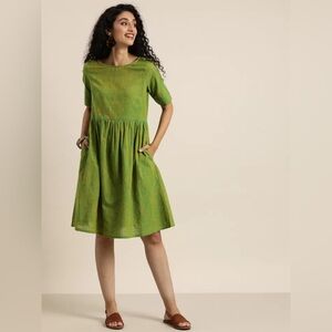 Taavi Women’s Dress Size Small Cotton Fit and Flare Pockets Knee Length Green